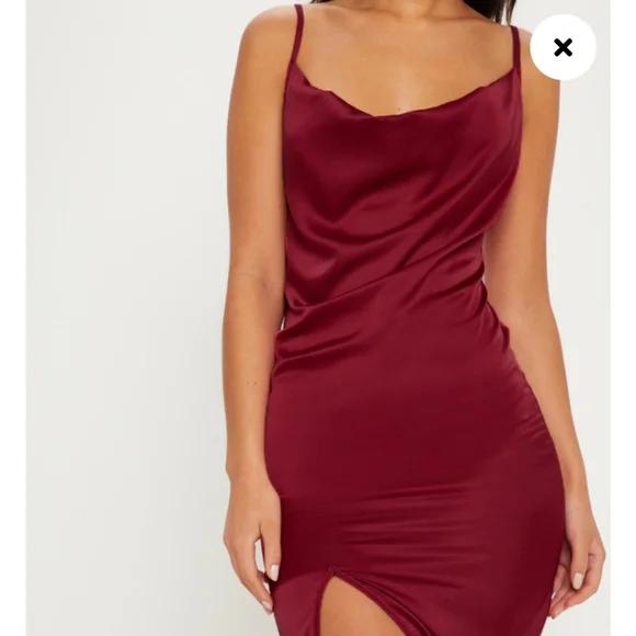 PrettyLittleThing Burgundy Satin Midi Slip Dress size 12 - Picture 4 of 12